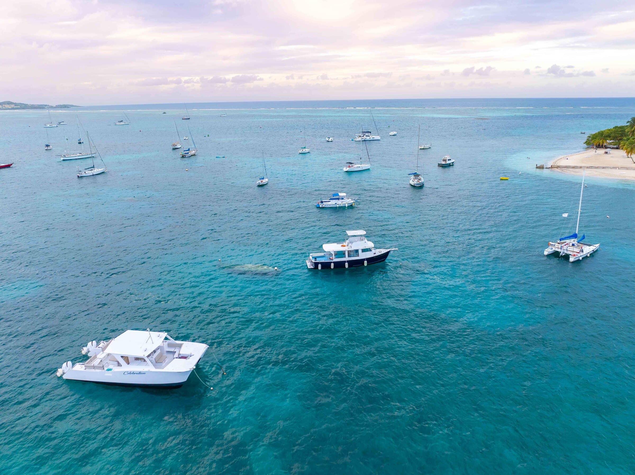 Turquoise Christiansted harbor with boats off the St. Croix waterfront