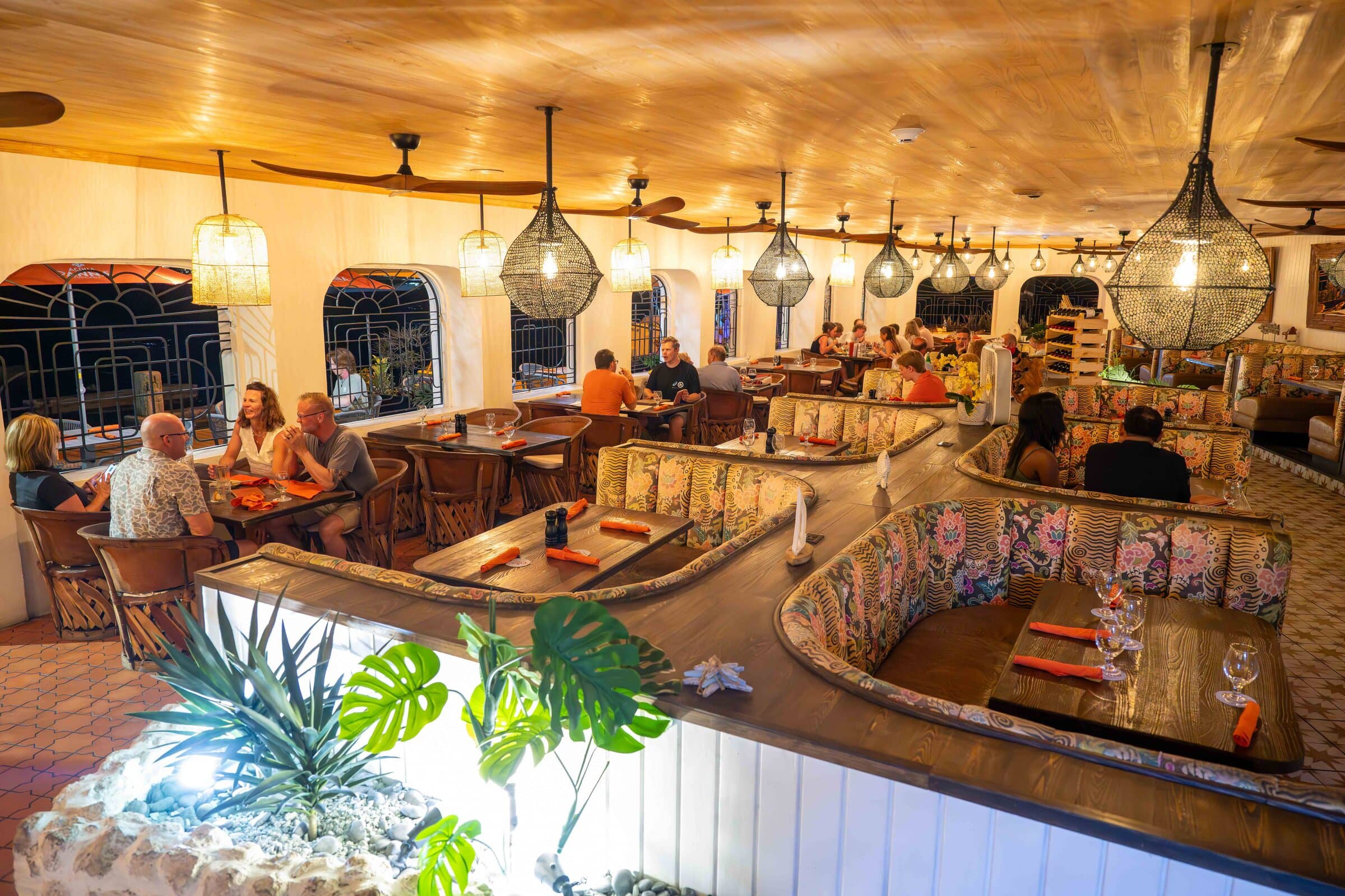 Warm interior of Harbour Prime with the bar and dining room